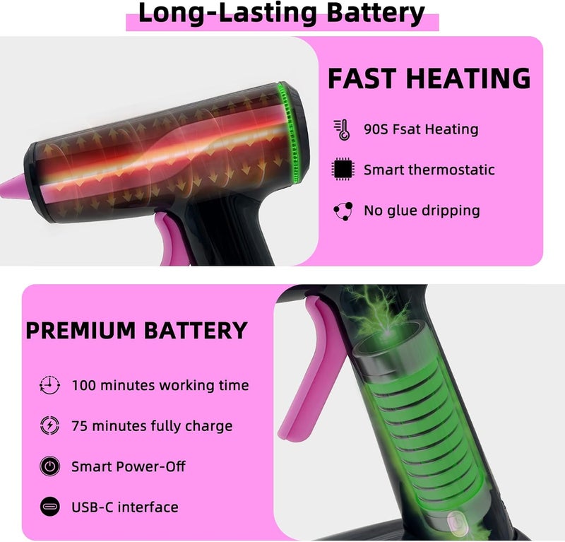 Fifchall Cordless Hot Glue Gun, Rechargeable Hot Melt Glue Gun 2Ah Built-in Battery Smart Power-Off With 30pcs Premium Glue Sticks, 10pcs Wood Craft Sticks, Carry Case for DIY, Arts &Crafts - Image 2